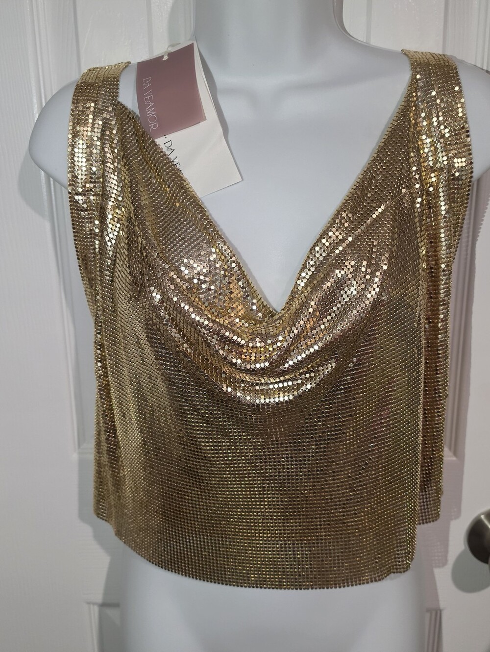 NWT Da Veamor Gold Chainmail Halter Top Size